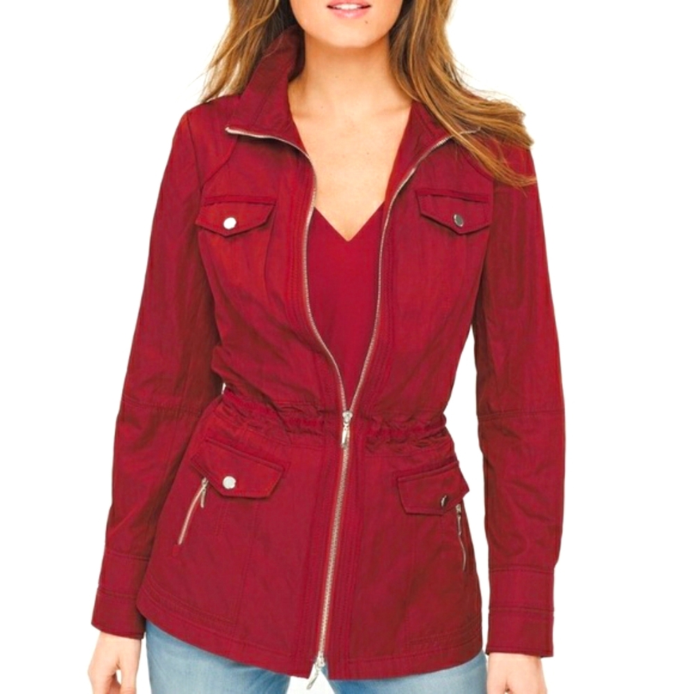 WHBM Burgundy Red Military Field Utility Jacket